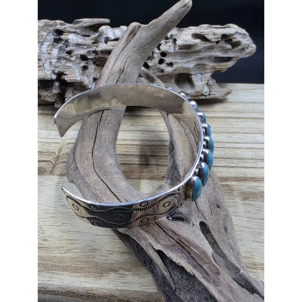 Native Inspired Turquoise Sterling Silver Cuff Bracelet 6.75